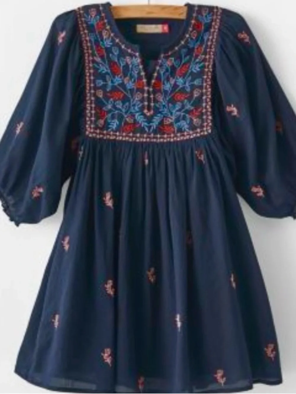 Pink Chicken Ave Bella Embroidered Dress Girls Size 14 Navy Blue Boho Peasant - Picture 1 of 11